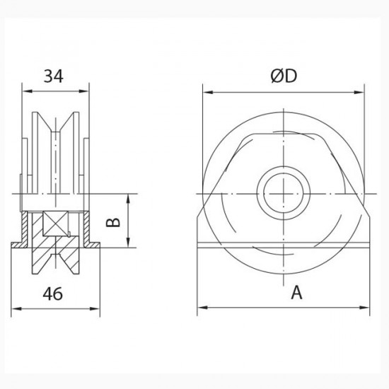 Roue en nylon gorge « V » 20 mm à souder, galet porte coulissante souder V nylon