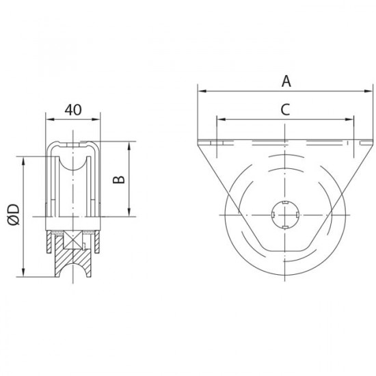 Roue gorge “U” 16 mm applique, roue a gorge