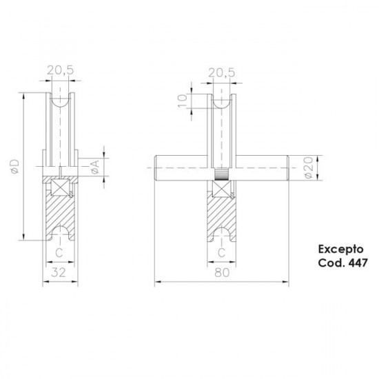 Roue gorge «U» 20 mm pour portes