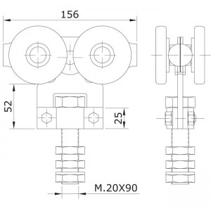 Monture à galets E1200 simple U-70 dessin technique