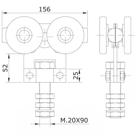 Monture à galets E1200 simple U-70 dessin technique