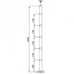 Poteau à mur 5 supports de tige 12 mm poteau inox