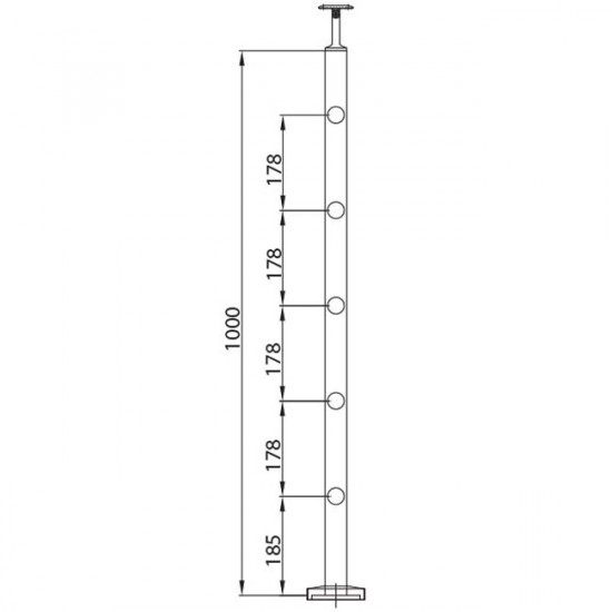 Poteau à mur 5 supports de tige 12 mm poteau inox