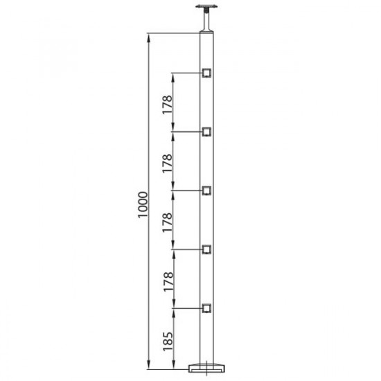 Poteau 5 supports de platine, poteaux inox