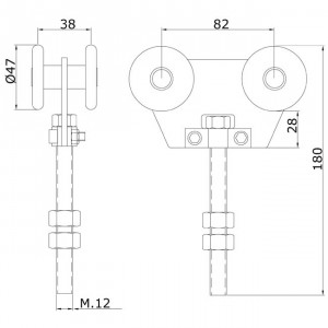 Chariot double U-60 en acier portes coulissantes