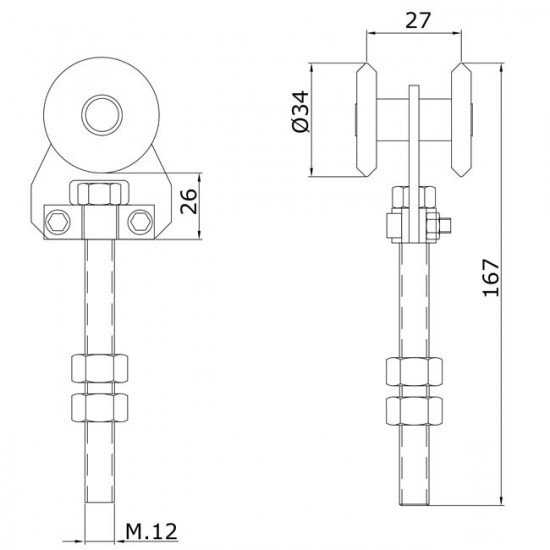 Chariot simple U-40 en acier pour portes colissantes