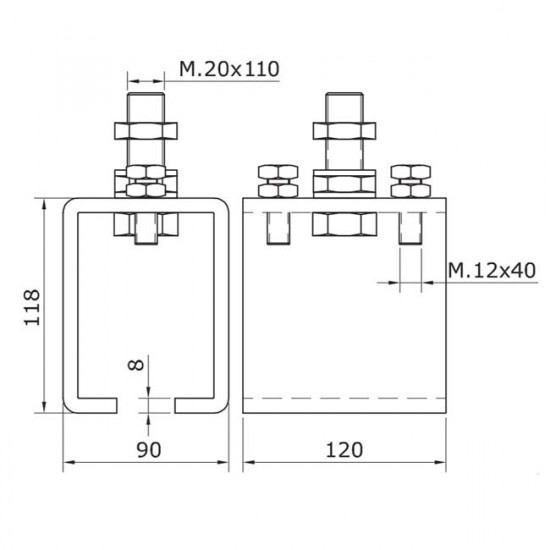 Support rail U-70 réglable portes coulissantes