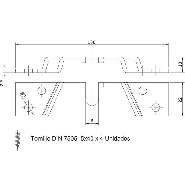 Arrêt rail U-30, ferrures pour portes coulissantes.