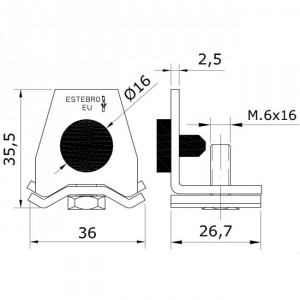 Arrêt rail U-40 inoxydable pour portes coulissantes