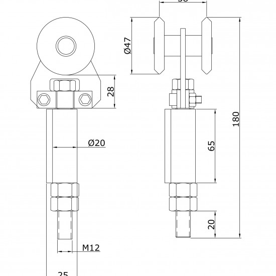 Chariot simple U-60 inoxydable d´extrémité à souder portes