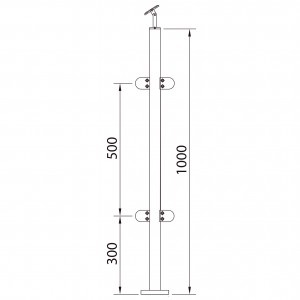 Poteau 4 pinces à verre 180º inox pour garde corps