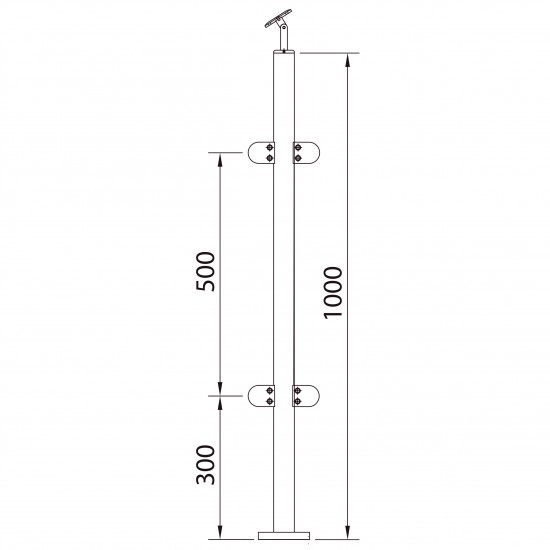 Poteau 4 pinces à verre 180º inox pour garde corps