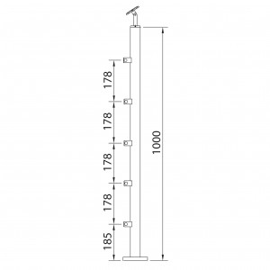 Poteau 5 supports tige 12mm inox pour garde-corps