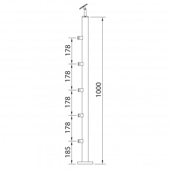 Poteau 5 supports tige 12mm inox pour garde-corps