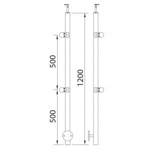 Poteau à mur avec 4 pinces à verre 90º pour garde corps