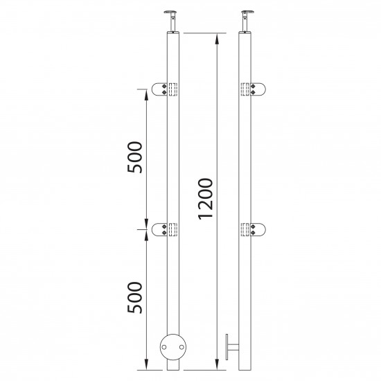 Poteau à mur avec 4 pinces à verre 90º pour garde corps