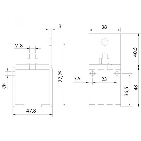 Support à mur pour rail U-40 avec vis pour portes