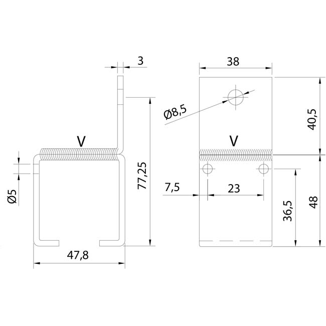 Support pour rail U-40 à plafond inoxydable. Porte coulissante