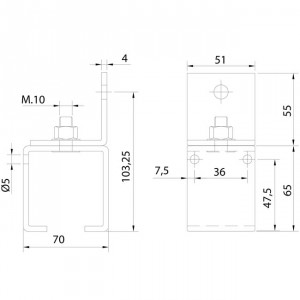 Support rail U-60 à mur avec vis portes colissantes