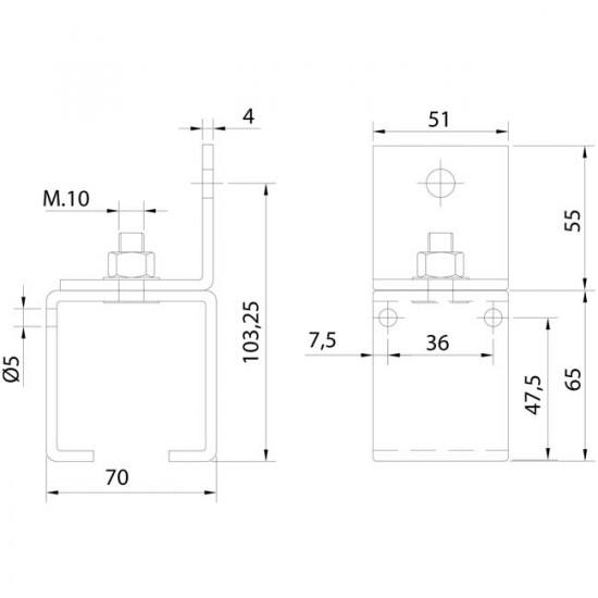 Support rail U-60 à mur avec vis portes colissantes