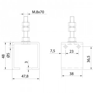 Support pour rail U-60 régable portes coulissantes