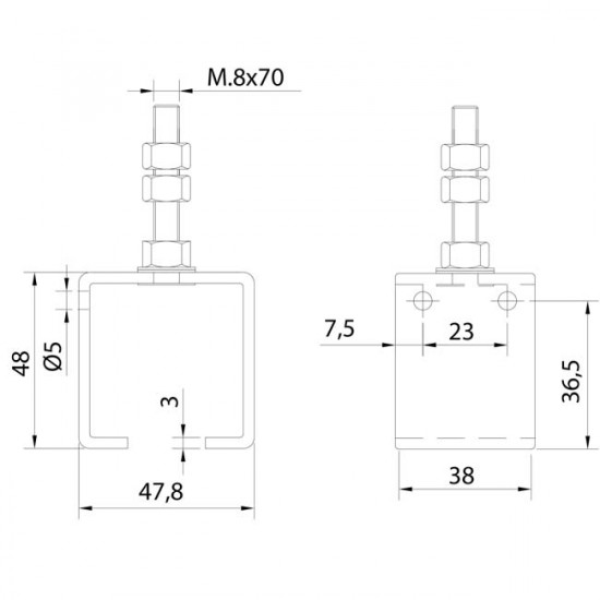 Support pour rail U-60 régable portes coulissantes