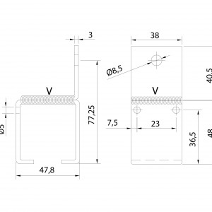 Support pour rail U-40 à mur soudé inoxydable pour portes coulissantes