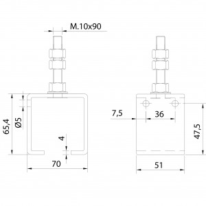 Support rail U-60 réglable inoxydable portes colissantes