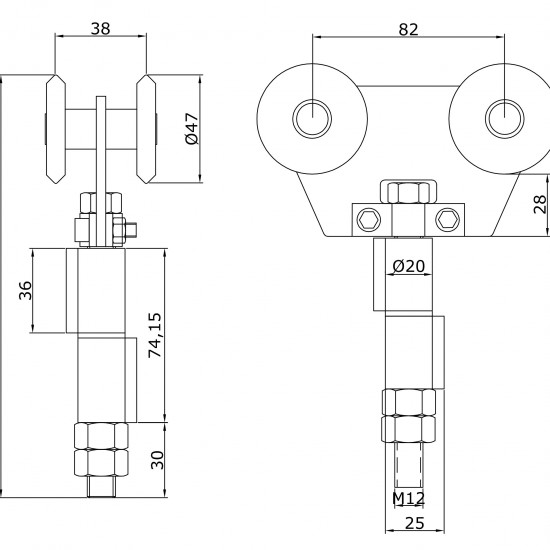 Chariot double U-60 inoxydable intermédiaire à souder portes