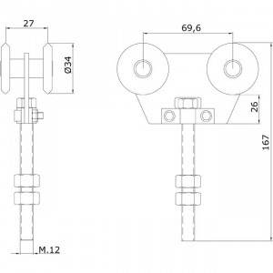 Chariot double U-40 inoxydable pour portes colissantes