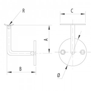 Support mur 3 pièces 90º pour garde corps inox