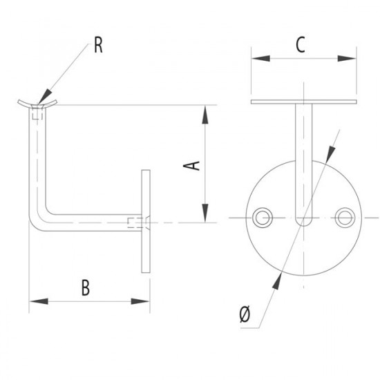 Support mur 3 pièces 90º pour garde corps inox