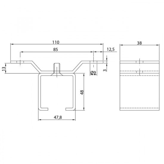 Support pour U-40 à plafond pour portes coulissantes