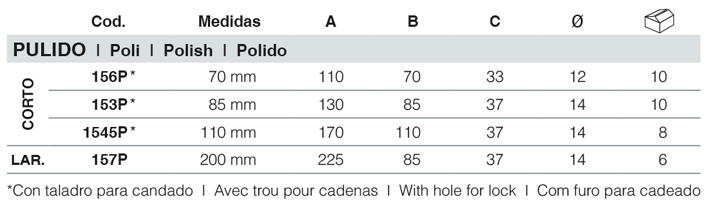 Mesure Verrous à souder avec pattes Inox poli